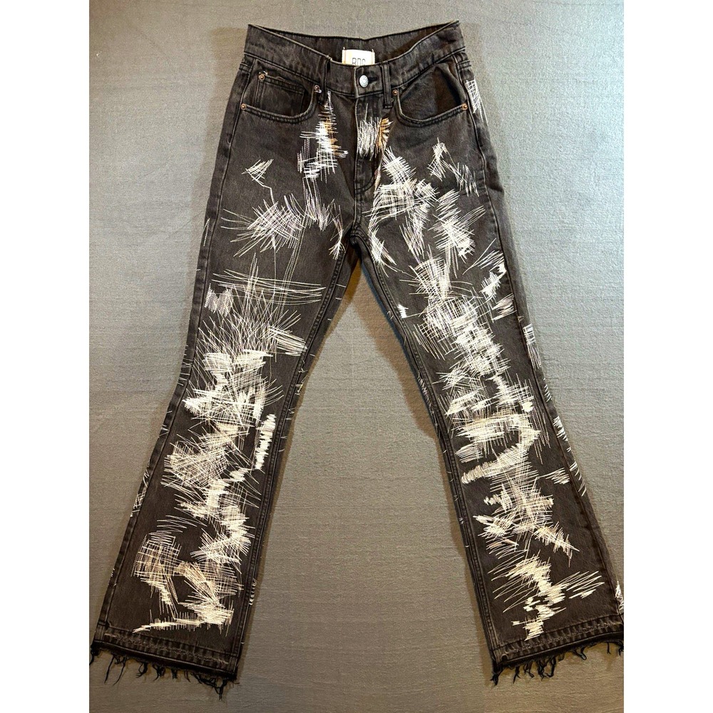 BDG Urban Outfitters Jeans Size 26 Black White Embroidered Wide Leg Raw Hem